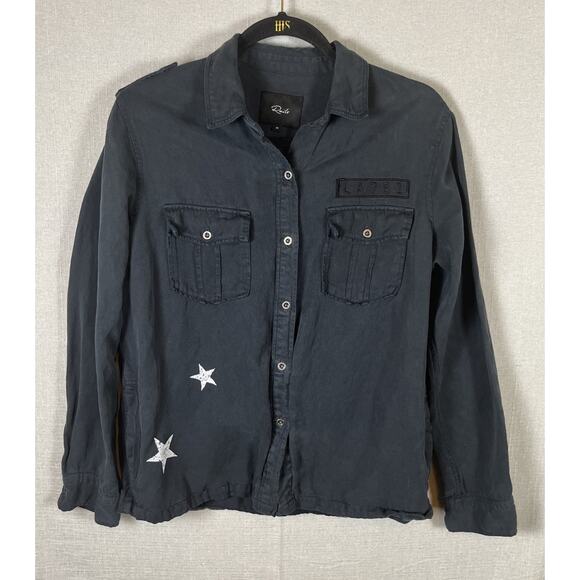 Rails Shacket Kato Stars Military Linen Blend Shirt Jacket Top Tencel Linen EUC - Picture 3 of 11